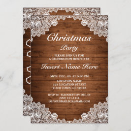 Invitación Fiesta de Navidades Rustic Wood & White Lace