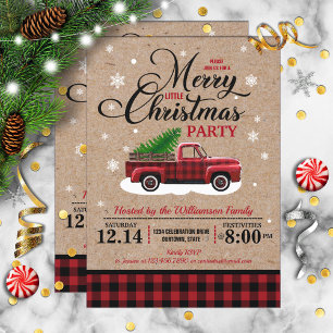 Invitación Fiesta de Navidades rústicos de camionetas rojas v