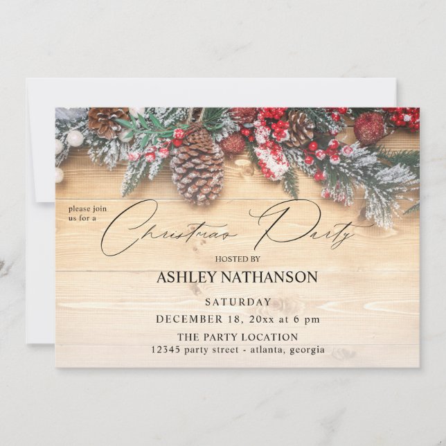 Invitación Fiesta de Navidades Rústicos de Garland & Berries (Anverso)