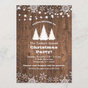 Invitación Fiesta de Navidades Rústicos de Pinos y Telas