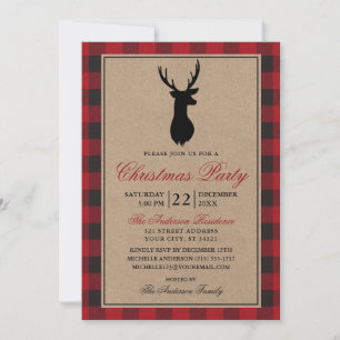 Invitación Fiesta de Navidades Rústicos de Red Plaid Kraft