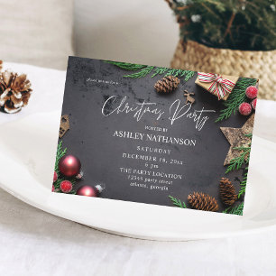 Invitación Fiesta de Navidades Rústicos de Renos y Pinos