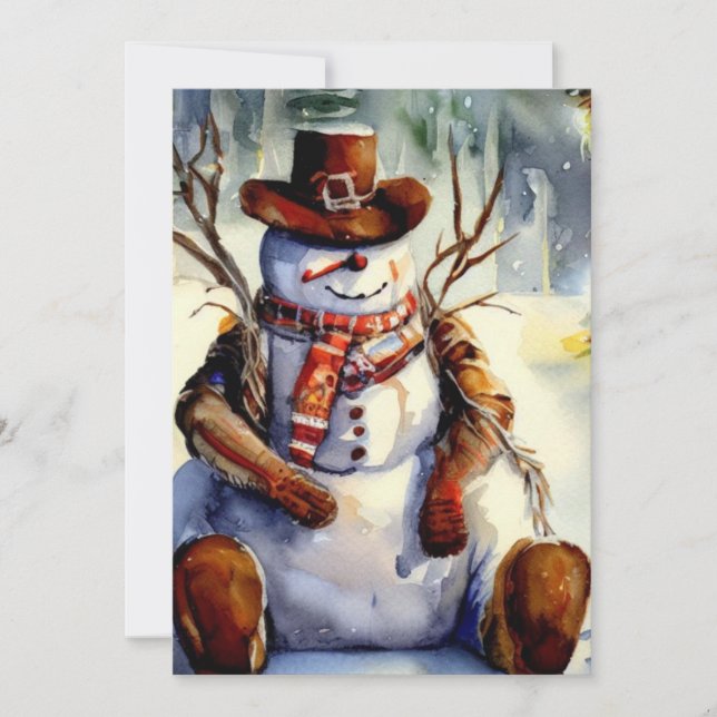 Invitación Fiesta de Navidades rústicos de vacuno de Snowman (Anverso)
