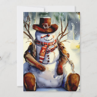 Invitación Fiesta de Navidades rústicos de vacuno de Snowman