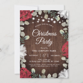 Invitación Fiesta de Navidades Rústicos Rojos Florales Blanca