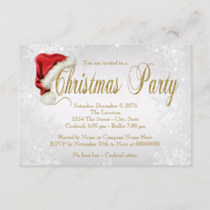 Invitación Fiesta de Navidades Santa Hat Snowflake de plata