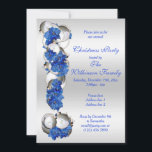 Invitación Fiesta de Navidades Silver Baubles & Blue Poinsett<br><div class="desc">Hermosa invitación de fiesta de Navidades. Con navidades de color bonito plateado, bautizos con una romántica decoración de poinsettia azul impresa en un impresionante fondo plateado. Todo el texto, el tipo de letra y el color de la letra son totalmente personalizables para satisfacer sus necesidades. Si desea ayuda para el...</div>