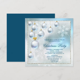 Invitación Fiesta de Navidades Silver Baubles & Snowflakes