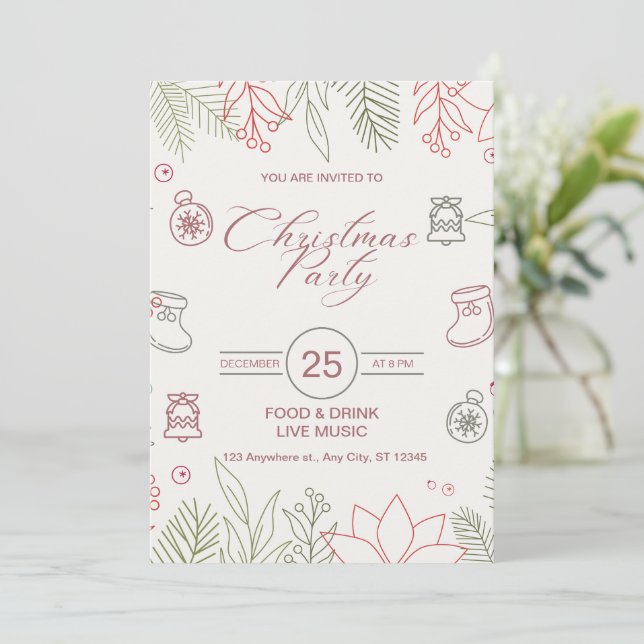 Invitación Fiesta de Navidades simples de marca personalizado (Anverso de pie)