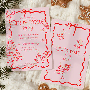Invitación Fiesta de Navidades singulares de color rosa rojo