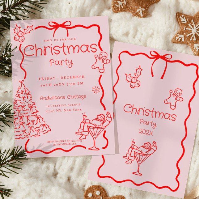 Invitación Fiesta de Navidades singulares de color rosa rojo (Subido por el creador)