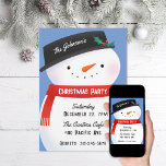 Invitación Fiesta de Navidades Snowman<br><div class="desc">Hombre de nieve ilustrado con gorra negro y bufanda roja</div>