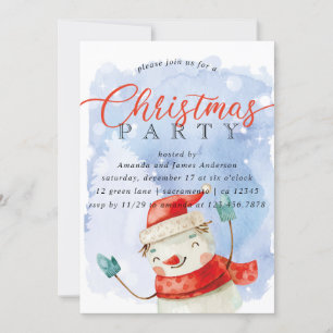 Invitación Fiesta de Navidades Snowman color agua