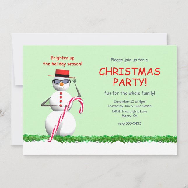 Invitación Fiesta de Navidades Snowman de vacaciones (Anverso)