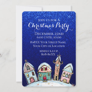 Invitación Fiesta de Navidades Snowy Winter Night Village