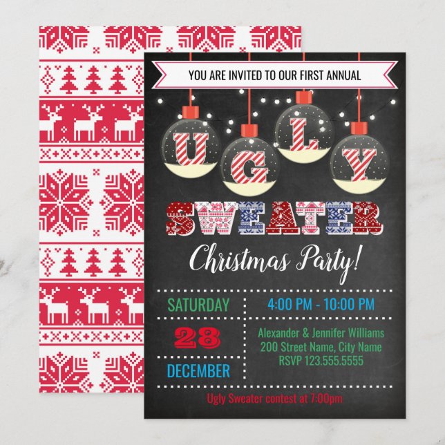 Invitación Fiesta de Navidades suéteres feos (Anverso / Reverso)