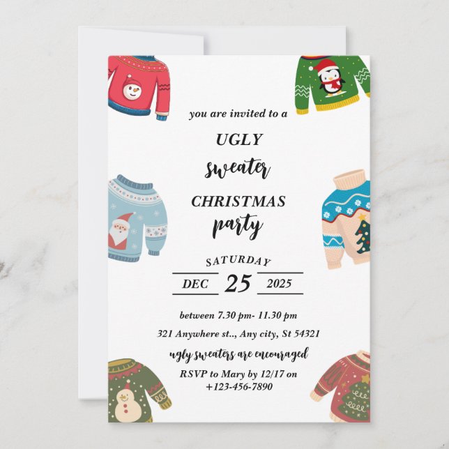 Invitación Fiesta de Navidades suéteres feos (Anverso)