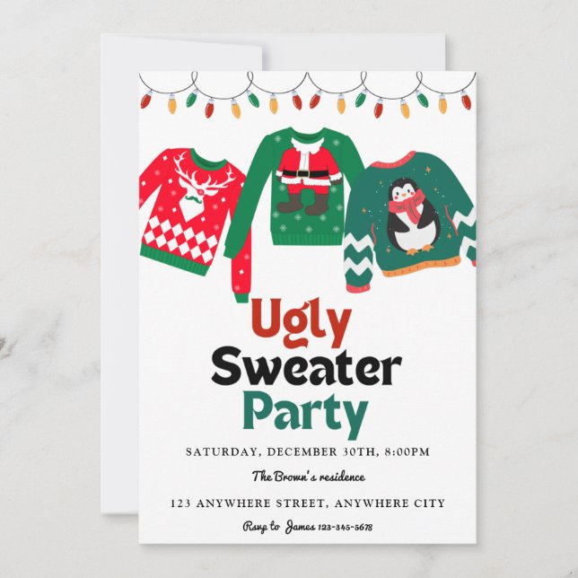 Invitación Fiesta de Navidades suéteres feos (Anverso)
