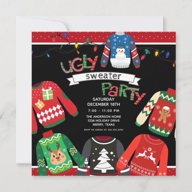 Invitación Fiesta de Navidades suéteres feos (Anverso)