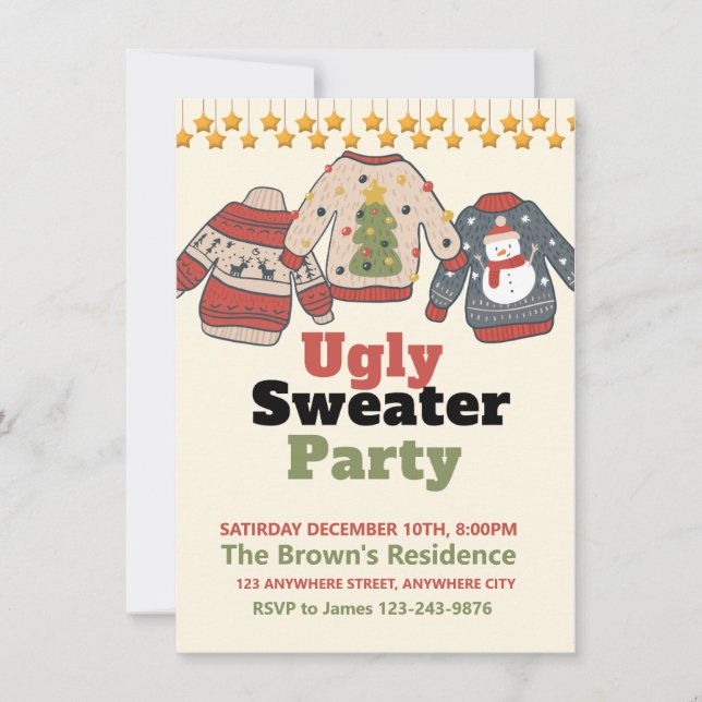 Invitación Fiesta de Navidades suéteres feos (Anverso)