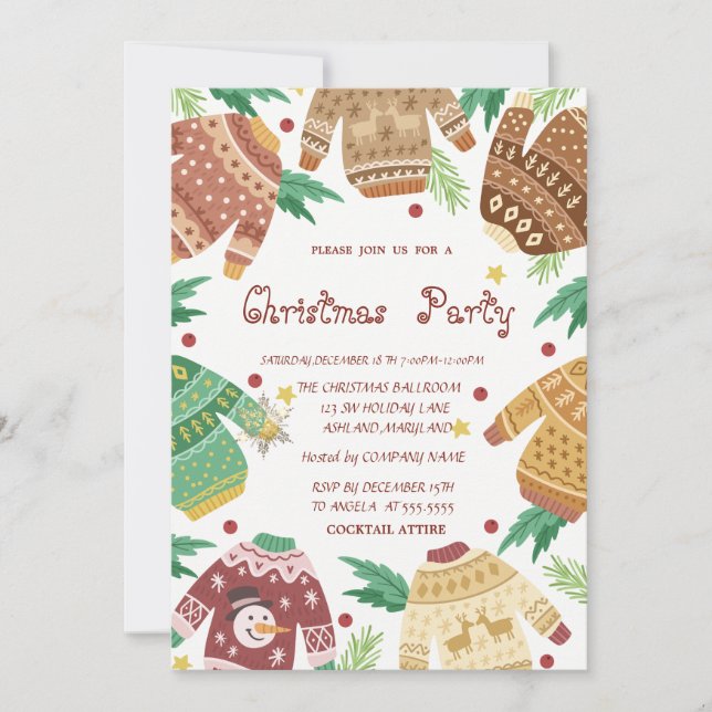 Invitación Fiesta de Navidades suéteres feos (Anverso)