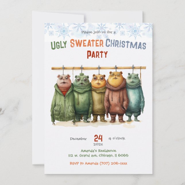 Invitación Fiesta de Navidades suéteres feos y personalizados (Anverso)