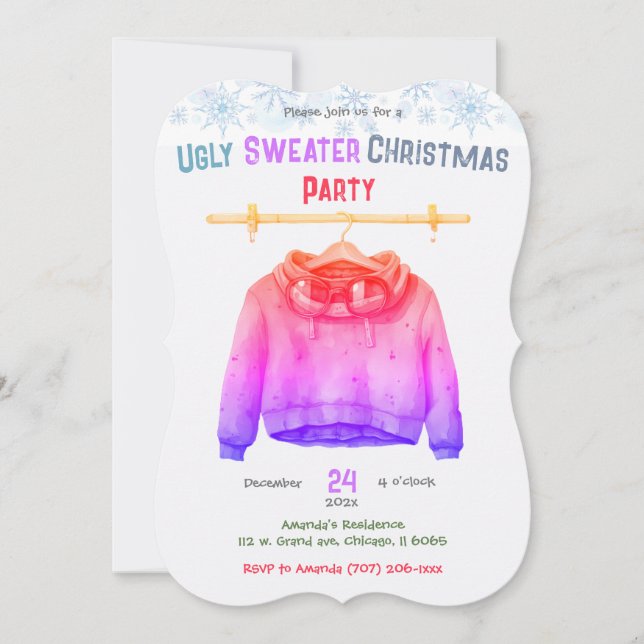 Invitación Fiesta de Navidades suéteres feos y personalizados (Anverso)