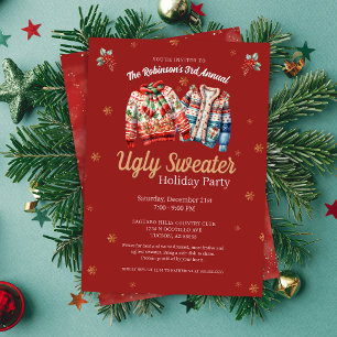 Invitación Fiesta de Navidades suéteres rojos y modernos