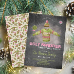 Invitación Fiesta de Navidades suéteres rojos y negros<br><div class="desc">Navidades suéteres Fiestas de inspiración vintage con un suéter de color rosa frambuesa y verde helecho de punto, un gorra de invierno y una langosta sobre un fondo de pizarra gris oscuro con una capa de agua rosa lavada. Sudaderas, gorras y copos de nieve al revés. Personalízalo con sus detalles!...</div>