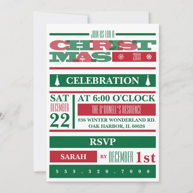 Invitación Fiesta de Navidades tipográficos (Anverso)