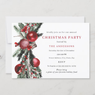 Invitación Fiesta de Navidades tradicionales de follaje verde