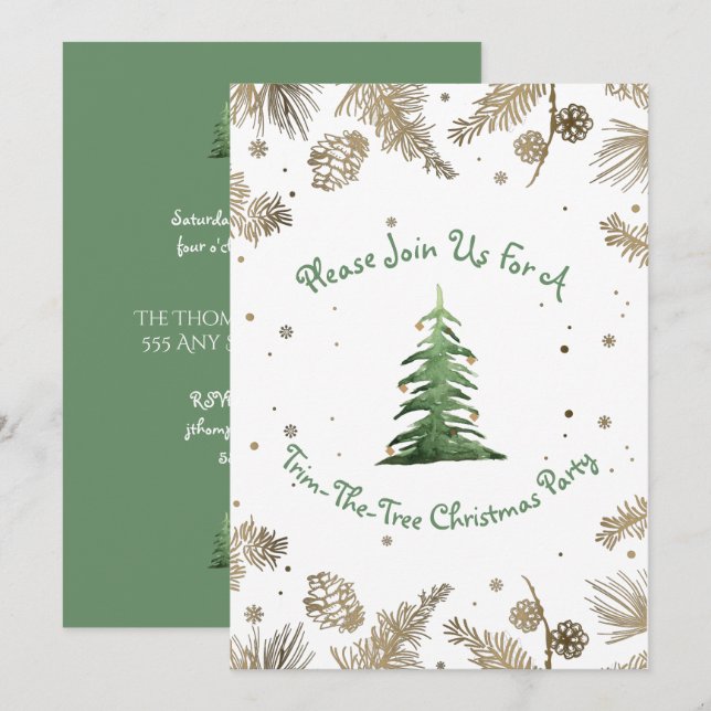 Invitación Fiesta de navidades, Trim-The-Tree, (Anverso / Reverso)