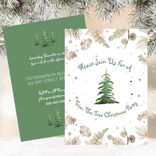 Invitación Fiesta de navidades, Trim-The-Tree, (Christmas Party Trim-The-Tree Invitation)
