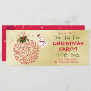 Invitación Fiesta de Navidades Trim-The-Tree, Red y Gold