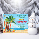 Invitación Fiesta de Navidades Tropical Beach Summer Santa<br><div class="desc">Hippie Santa en una invitación de Fiesta de Navidades de Fiesta de Playa Tropical con ornamentos Retro, palmeras y regalos, tabla de surf, guitarra ukulele y flores de hibisco en una playa de arena. Ideal para una isla, una playa o cualquier clima cálido durante las vacaciones o Navidades de julio....</div>