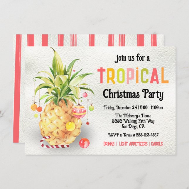 Invitación Fiesta de Navidades tropicales Pinapple (Anverso / Reverso)