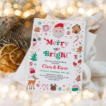 Invitación Fiesta de Navidades verdes de color rosa rojo bril<br><div class="desc">Este diseño original presenta un delicioso y divertido ilustracion de Navidades queridos,  bellamente representado en una encantadora paleta de rojo,  rosa y blanco.</div>