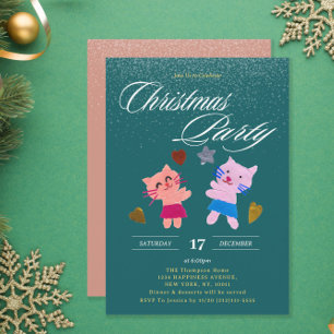 Invitación Fiesta de Navidades verdes de gatos de caligrafía 