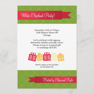 Invitación Fiesta de Navidades verdes de lazo rojo de interca