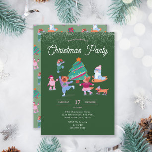 Invitación Fiesta de Navidades verdes de patinaje sobre hielo