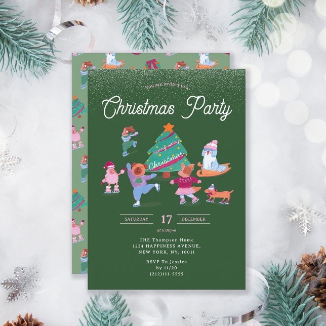 Invitación Fiesta de Navidades verdes de patinaje sobre hielo (Subido por el creador)