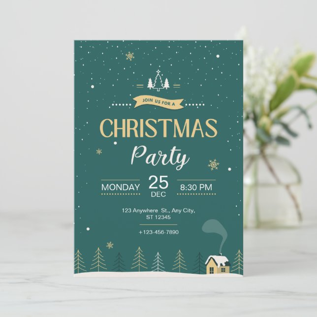Invitación Fiesta de Navidades verdes modernos (Anverso de pie)