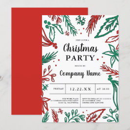 Invitación fiesta de Navidades verdes rojos y audaces corpora