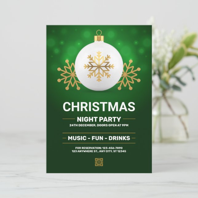 Invitación Fiesta de Navidades verdes y Gold Modernos, Navida (Anverso de pie)