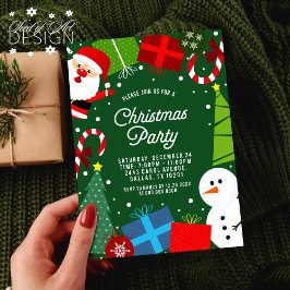 Invitación Fiesta de Navidades verdes y muñeco de nieve Santa