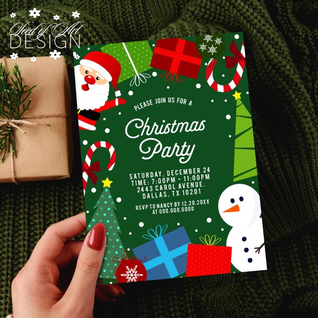Invitación Fiesta de Navidades verdes y muñeco de nieve Santa (Subido por el creador)