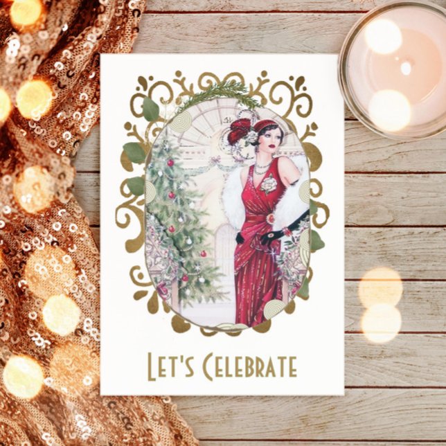 Invitación Fiesta de Navidades Vintage Flapper Gatsby Holiday (Subido por el creador)