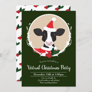 Invitación Fiesta de Navidades virtuales blancos Cow Santa Gr
