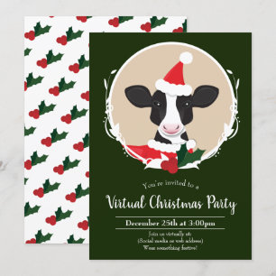 Invitación Fiesta de Navidades virtuales blancos de Cow Santa