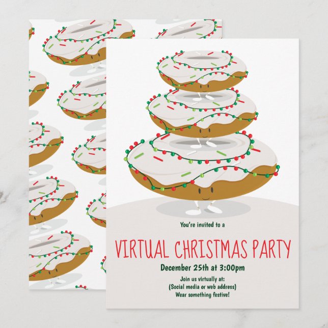 Invitación Fiesta de Navidades virtuales blancos iluminados p (Anverso / Reverso)